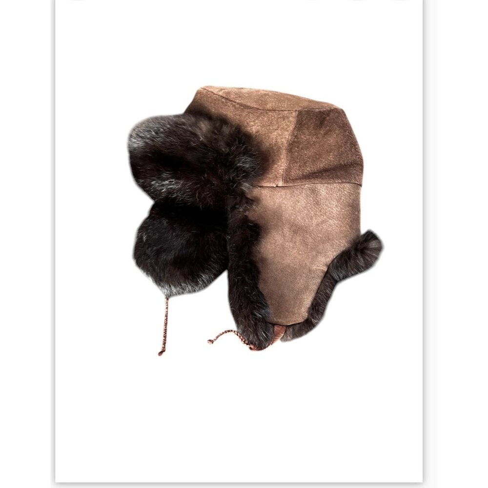 Vintage Russian Aviator Hat With Fur Trim & Quilted Lining